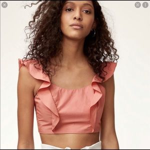 Aritzia Sandrine Ruffled Crop Top in Coral